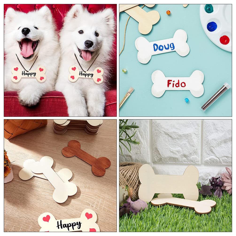 Kisangel 40pcs Wood Cutout Shapes Blank Gift Tags Wooden Dog Bones Plain Wood Embellishments Gift Label Unfinished Dog Bone Dog Bone Wood Ornaments