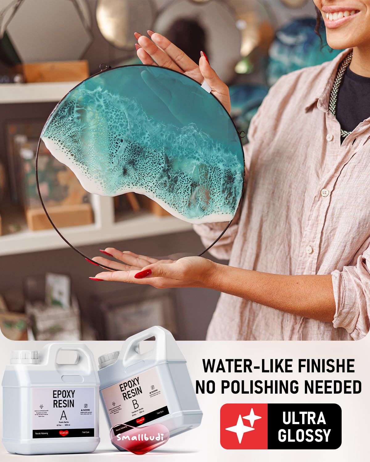 Smallbudi 80 OZ Epoxy Resin Kit with 16 Colors Mica Powder, Gold Foil, Cups & Stick, Crystal Clear Resin Beginner Supplies for Coating and Casting, Smallbudi