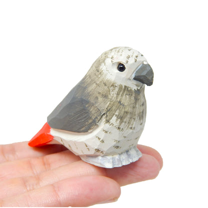 Selsela Grey African Parrot Wood Figurine Statue Sculpture Decor Miniature Art Carve Small Animal - WoodArtSupply