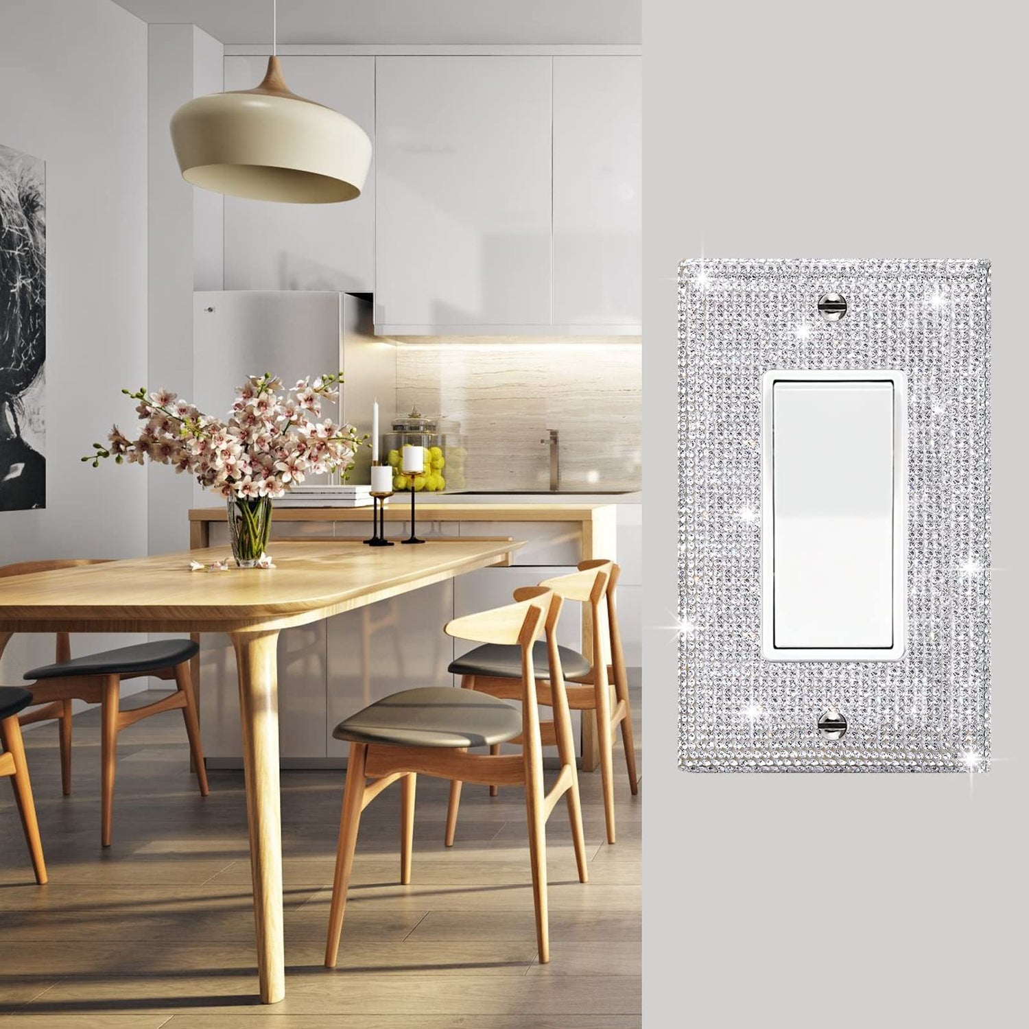 Gaocai 1 Pcs Shiny Silver Rhinestones Outlet Covers Wall Plate Single Toggle Decorative Switch Plates And Outlet Covers Rhinestones Light Switch Gaocai