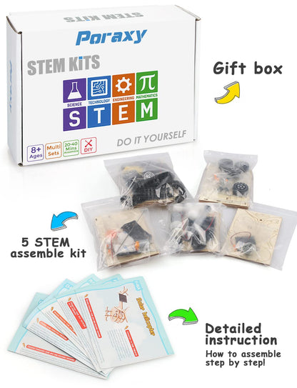5 Set STEM Projects for Kids Ages 8-12, Model Car Kits, Wooden 3D Puzzles, Educational Science Experiment Kits, Building Toys, Gifts for Boys and