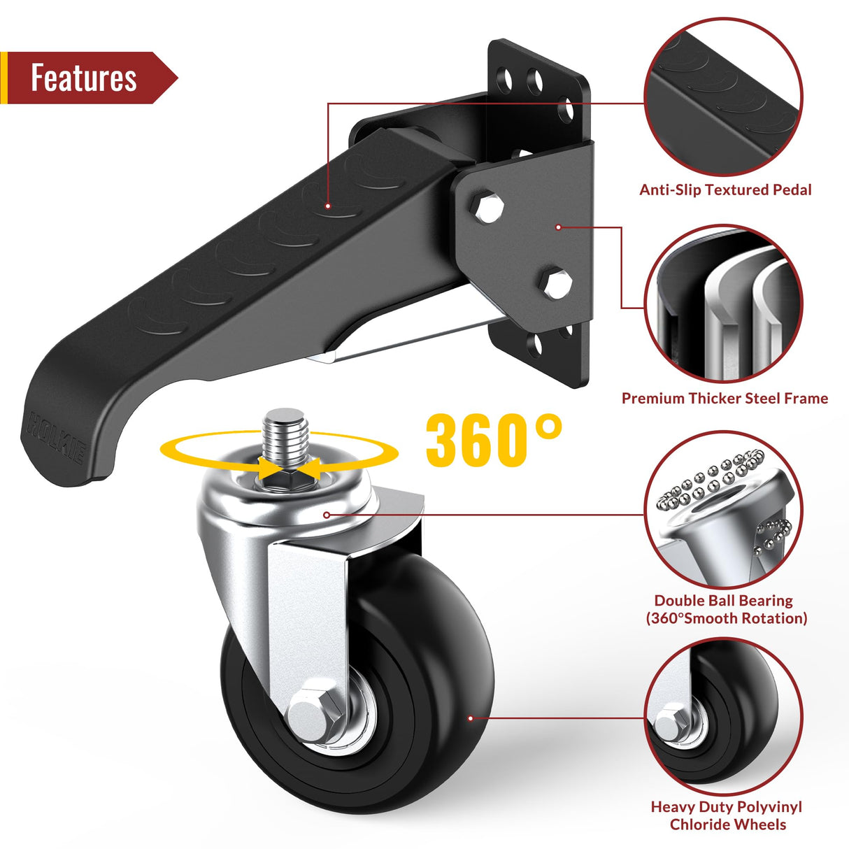HOLKIE Retractable Casters Heavy Duty Casters with Lifting and Lowering Function Maximum Load of 700 lbs (4 casters) for Workbenches or Other HOLKIE