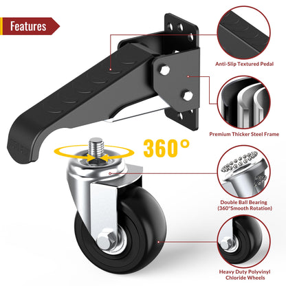 HOLKIE Retractable Casters Heavy Duty Casters with Lifting and Lowering Function Maximum Load of 700 lbs (4 casters) for Workbenches or Other