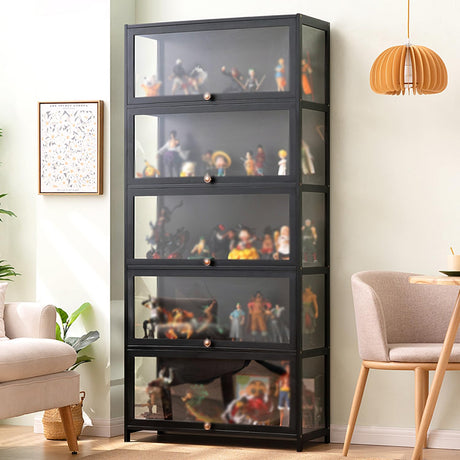 Lsjoaw Display Case 31.5x12.6x67.7in Flip Door Cabinet Display Shelf Curio Cabinet Modern Minimalist Bamboo Storage with Acrylic Cabinet Doorsealed Lsjoaw