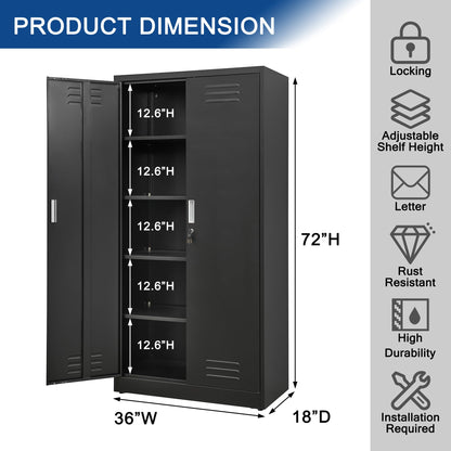 TaskStorz 72 Inch Metal Storage Cabinet with Locking Doors and Adjustable Shelves, Steel SnapIt Cabinet, Metal Garage Cabinet, Lockable Tool Cabinets - WoodArtSupply