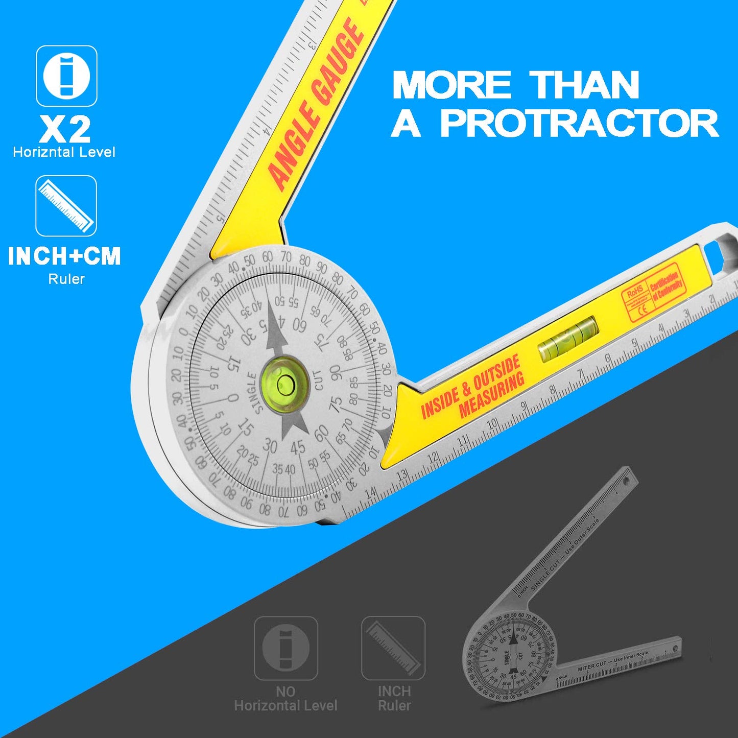 Miter Saw Protractor Angle Ruler, 360 Degree Measure Tool,Angle Finder Gauge with High Accuracy Bubble Level for Carpenters and All Building Trades - WoodArtSupply