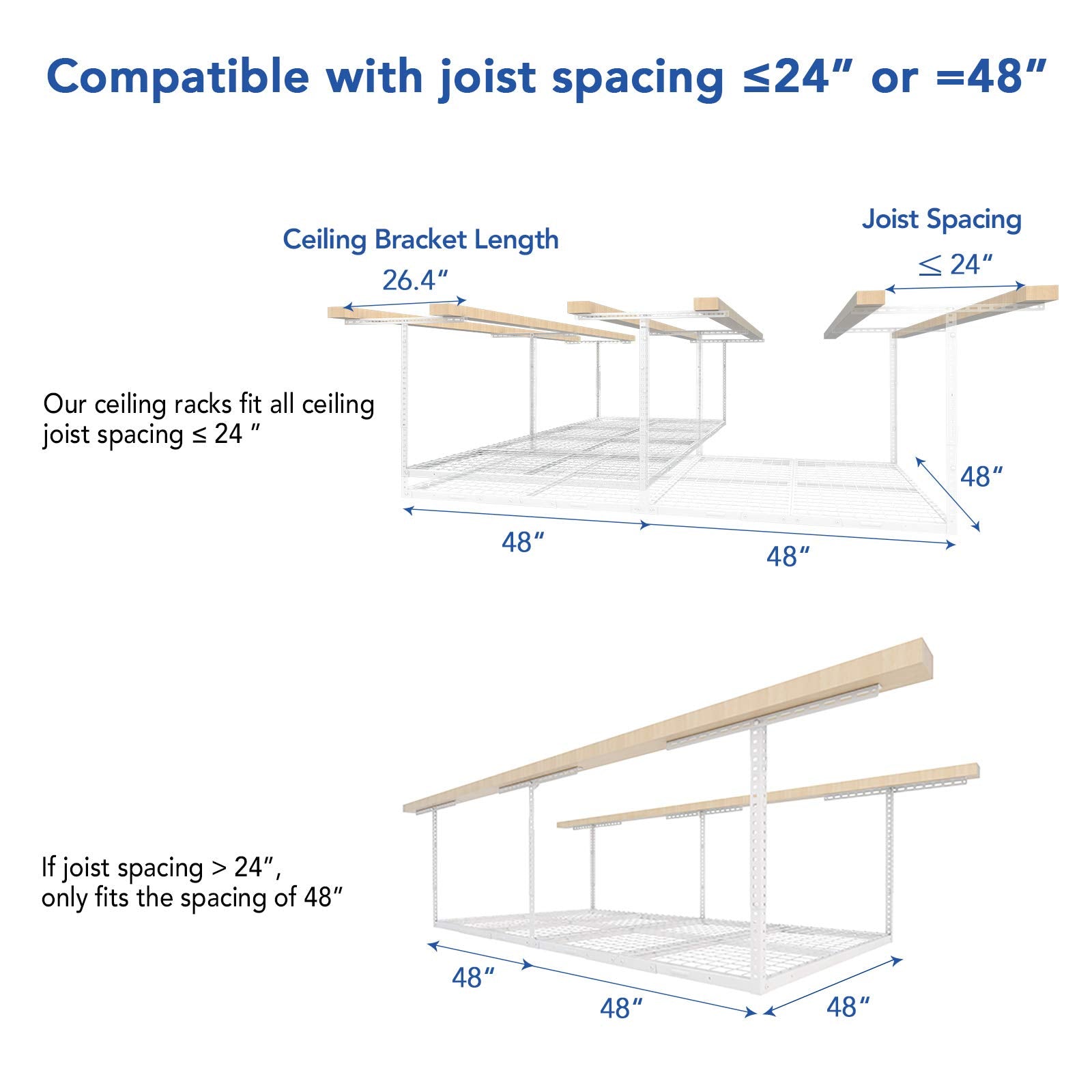 FLEXIMOUNTS 4x8 Overhead Garage Storage Rack w/Hooks Adjustable Ceiling Storage Racks, 96" Length x 48" Width x 40" Height, 22''-40" Ceiling - WoodArtSupply