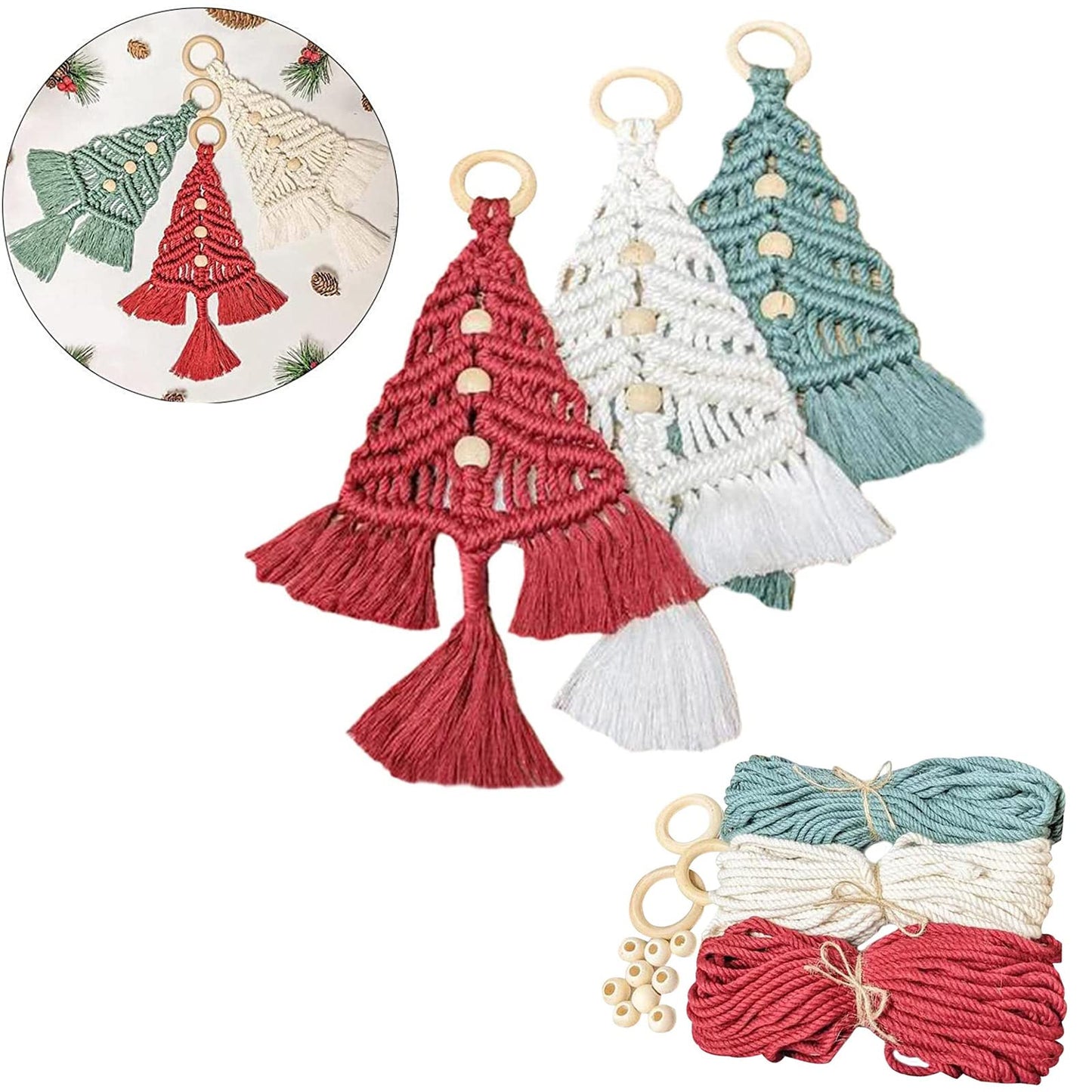 3PCS Christmas Tree Macrame Kit, Christmas Macrame Woven Tree DIY Kit, Woven Macrame Christmas Trees DIY Wall Hangings, Macrame Kits for Adults - WoodArtSupply