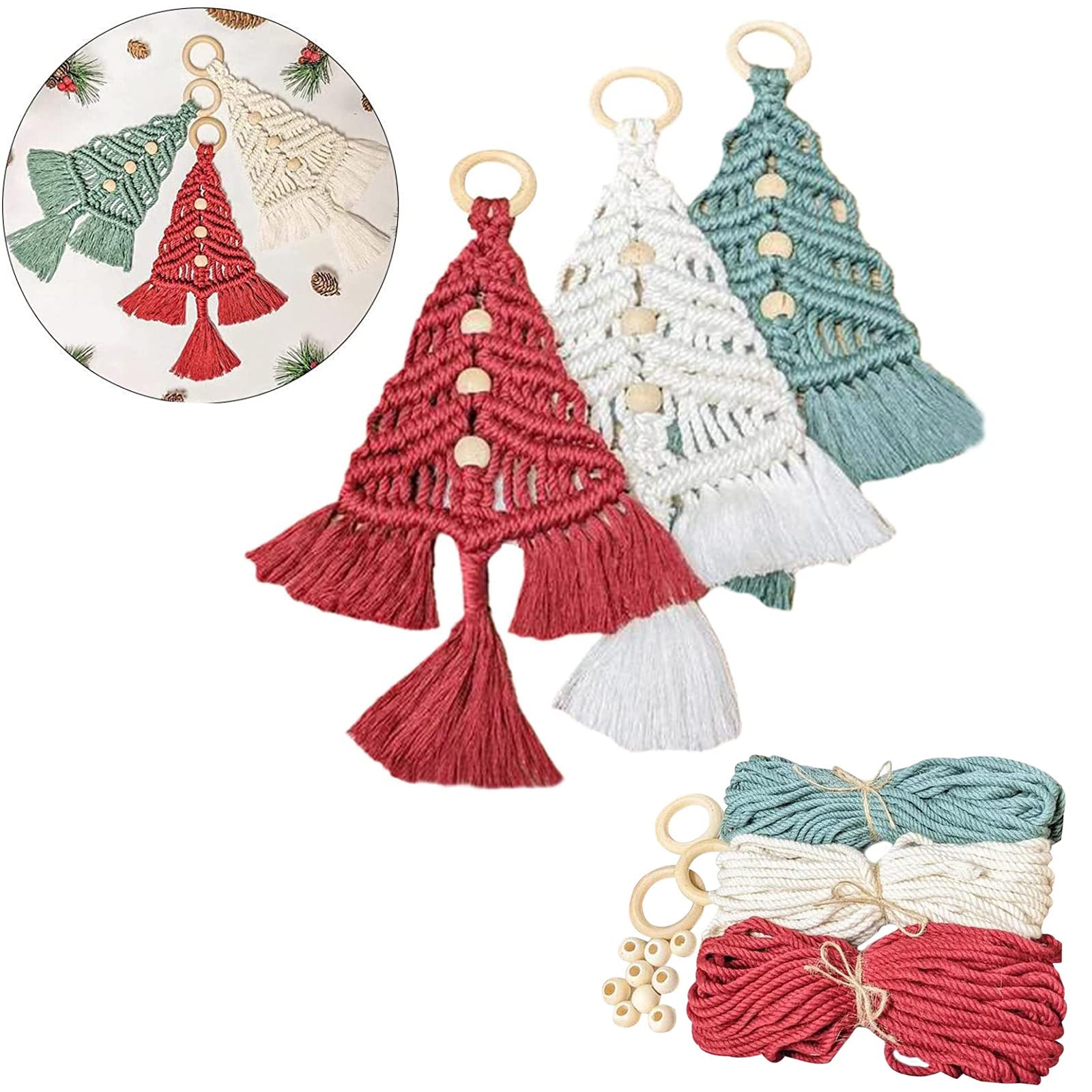 3PCS Christmas Tree Macrame Kit, Christmas Macrame Woven Tree DIY Kit, Woven Macrame Christmas Trees DIY Wall Hangings, Macrame Kits for Adults - WoodArtSupply