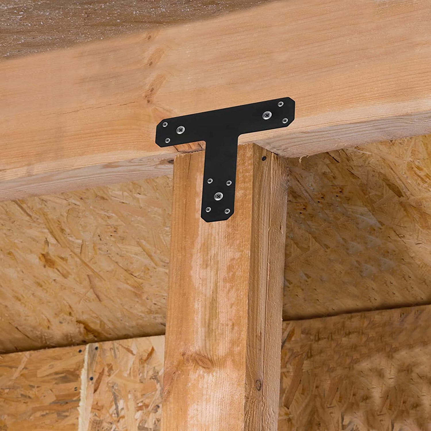 6 Pack Steel T Bracket for Wood, Black Pergola Brackets, Heavy-Duty Mending Plates for Wood, Flat Straight Steel Repair Fixing T Plate Bracket, elifeconnection