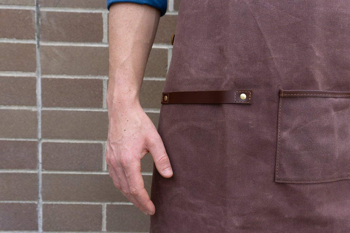 ApronMen Leather and Waxed Canvas Server Aprons With 3 Pockets for Men/Women - Adjustable Barista Work Apron With Kitchen Towel Holder - Chef