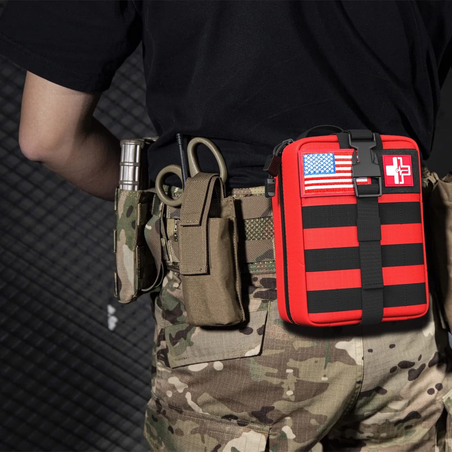 [2024 Upgrade] First Aid Kit,Survival Gear Outdoor Tactical Gear Set Military Grade Molle System for Camper Travel Hunting Hiking and Adventures（RED） Homestockplus