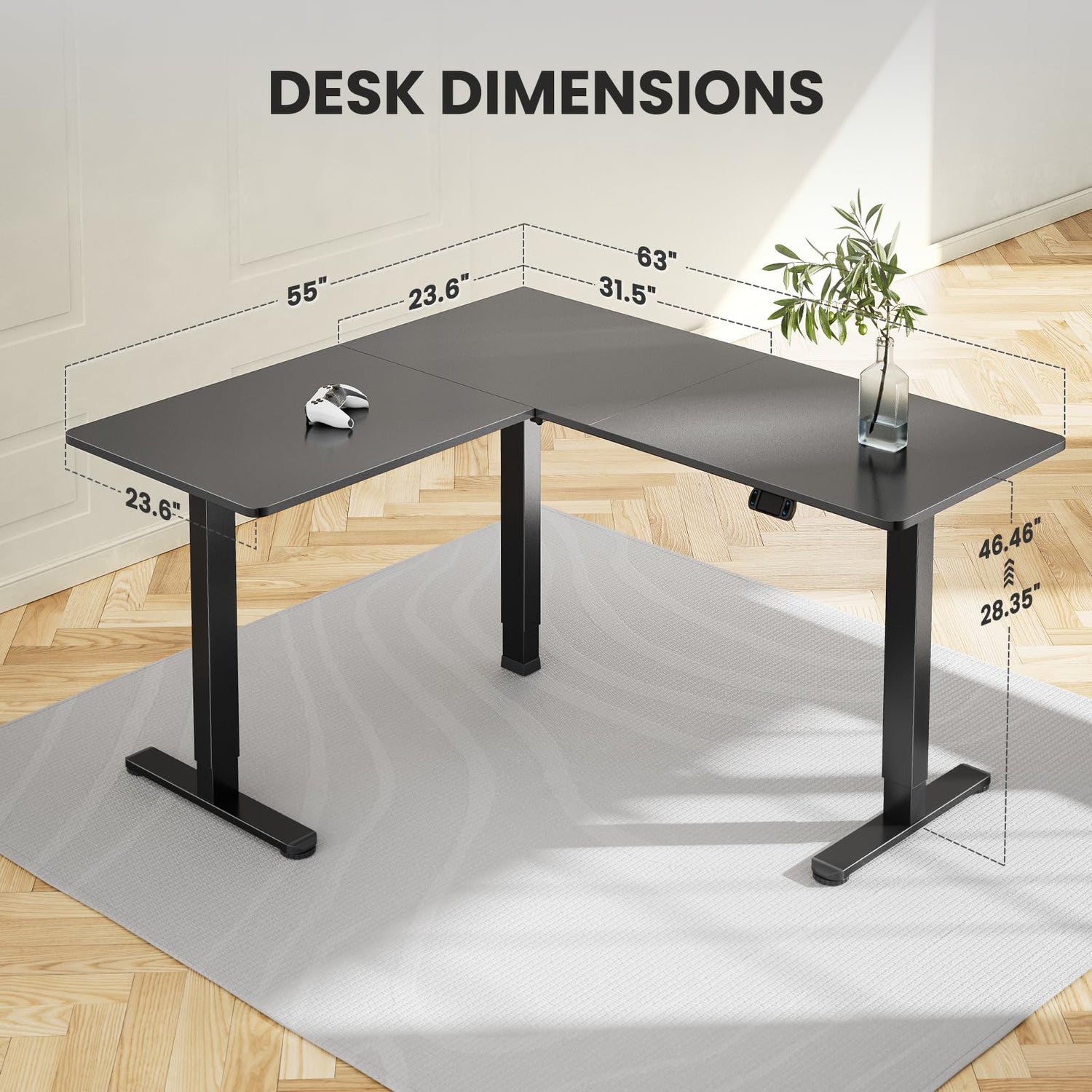 ErGear L-Shaped Electric Standing Desk, 63 inches Double Motor Height Adjustable Sit Stand up Corner Desk, Large Home Office Desk Computer ErGear