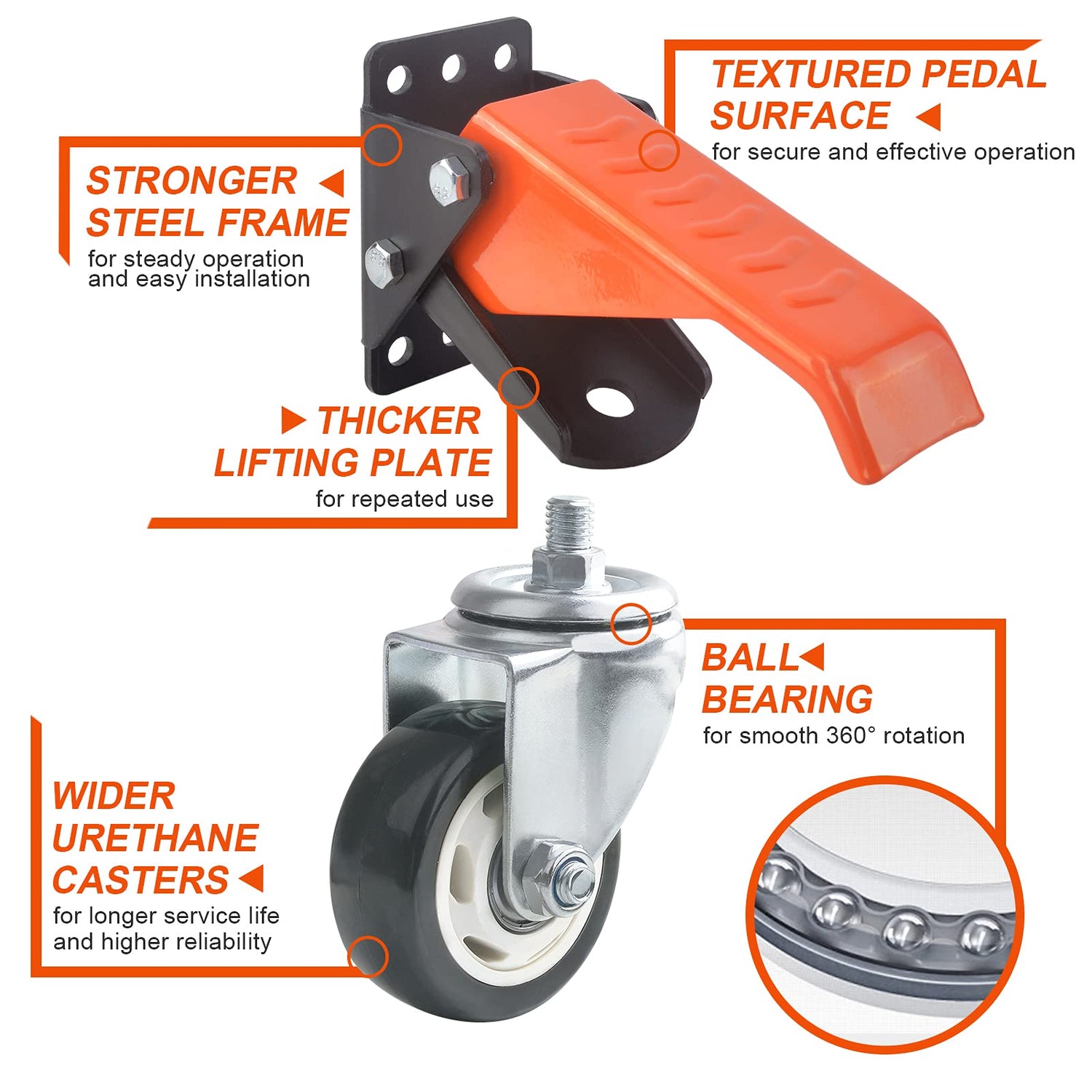 Ronlap Workbench Casters Kit 880 Lbs Capacity, 3" Extra Heavy Duty Retractable Casters 4 Pack, Side Mounted Adjustable Table Stepdown Casters Ronlap