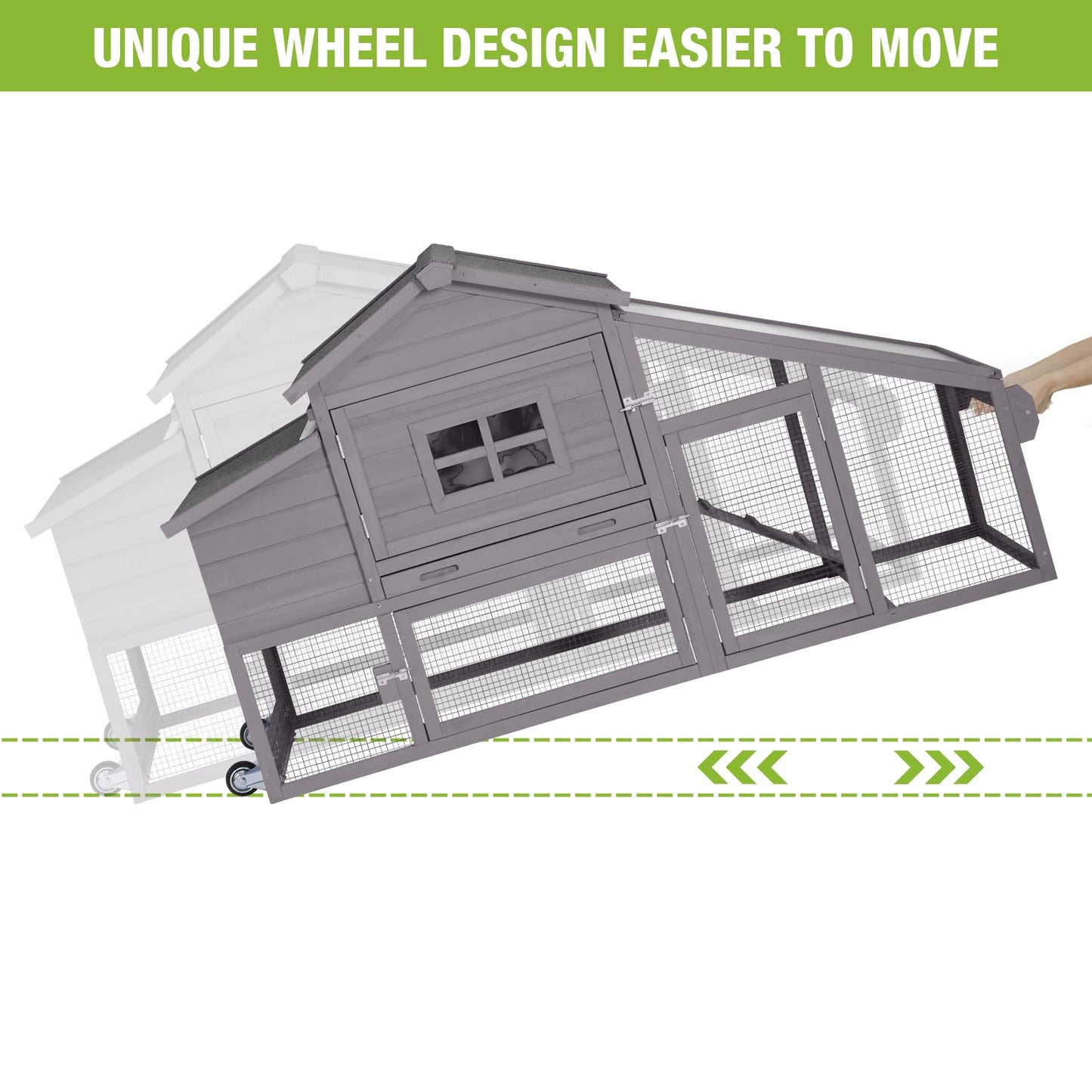 GUTINNEEN Chicken Coop Mobile Hen House Wooden with Run Poultry Cage with Nesting Box,Movable - WoodArtSupply