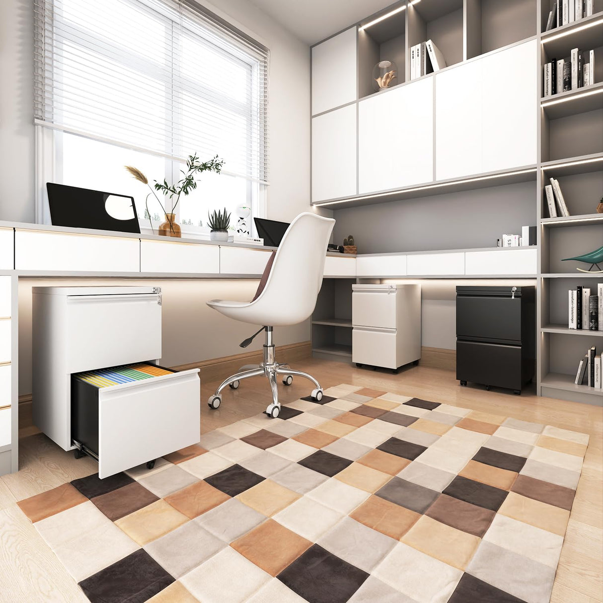 BIZOEIRON 2 Drawer Mobile File Cabinet,Under Desk Metal Filing Cabinet with Lock and Wheels,Rolling File Cabinet for Home Office Legal/Letter/A4 File BIZOEIRON