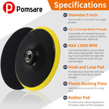 Pomsare 5 Inch Hook and Loop Backing Pad with 50PCS Sanding Discs, Angle Grinder Attachments with 5/8-11 Threads, Sanding Pad for Wood Sanding Pomsare