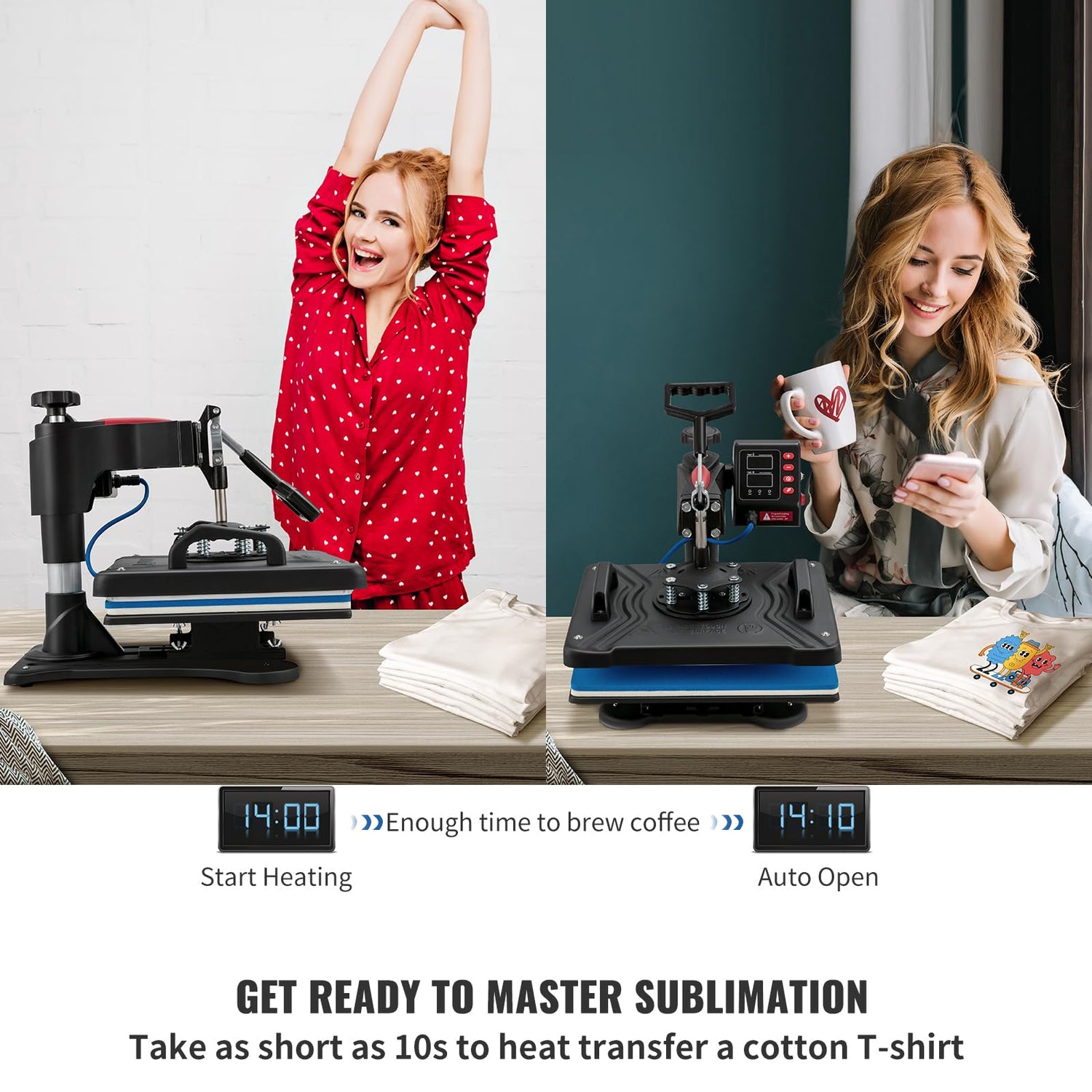 VEVOR Heat Press, 5 in 1 Heat Press 12x15 Machine Machine, Digital Precise Temperature Control, Clamshell Sublimation Transfer Printer Fast Heat-up, VEVOR