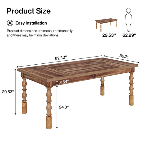 Tribesigns 62” Wood Dining Table for 4-6 People, Farmhouse Large Rectangle Kitchen Table, Dinner Table Breakfast Table Kitchen & Dining Room Tribesigns