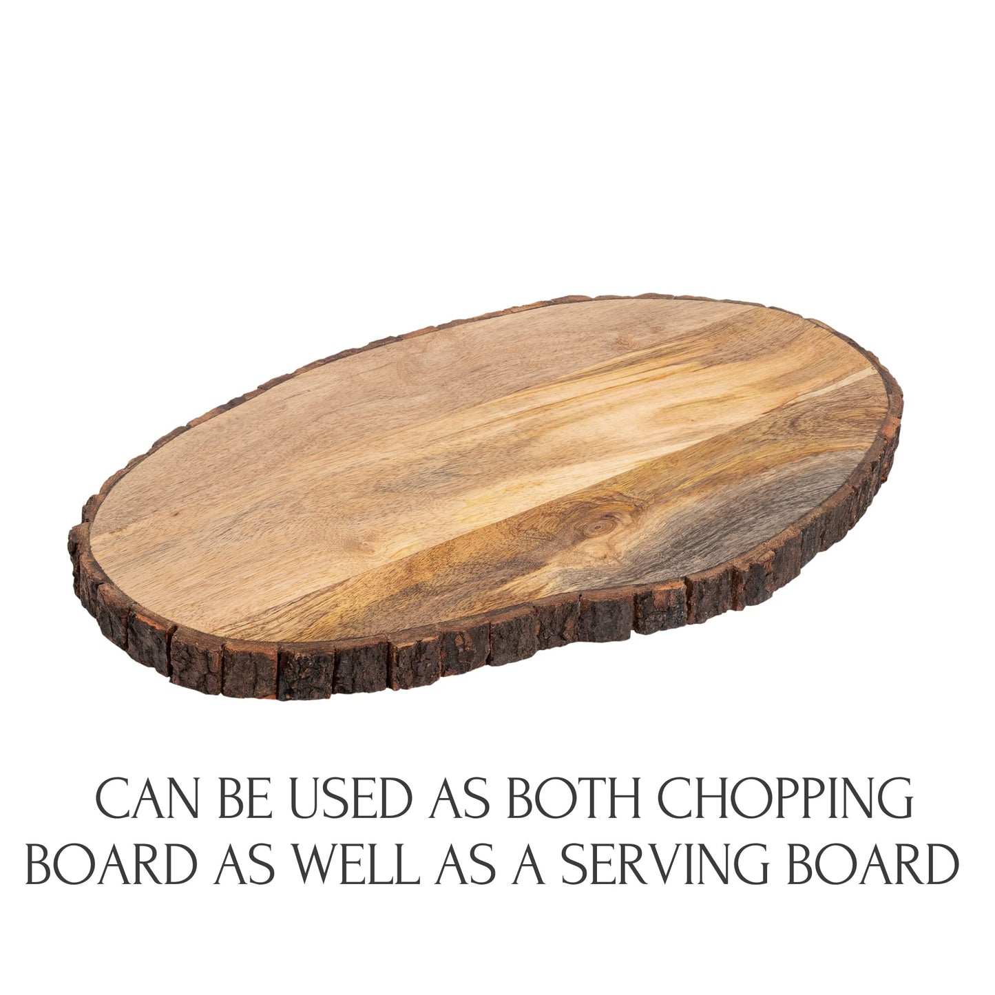 GoCraft Oval Wooden Cutting Board with Tree Bark Rim | Mango Wood Live Edge Chopping, Prep, Serve Board | Charcuterie Platter - 17" x 10" - WoodArtSupply