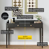 ukorua Black Vanity Desk Wooden Desk with Drawer Modern Desk Computer Desk White Makeup Table with Gold Handle ukorua