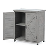 Outdoor Storage Cabinet & Potting Bench Table with Metal Top, Wooden Patio Furniture, Garden Workstation SoliWood