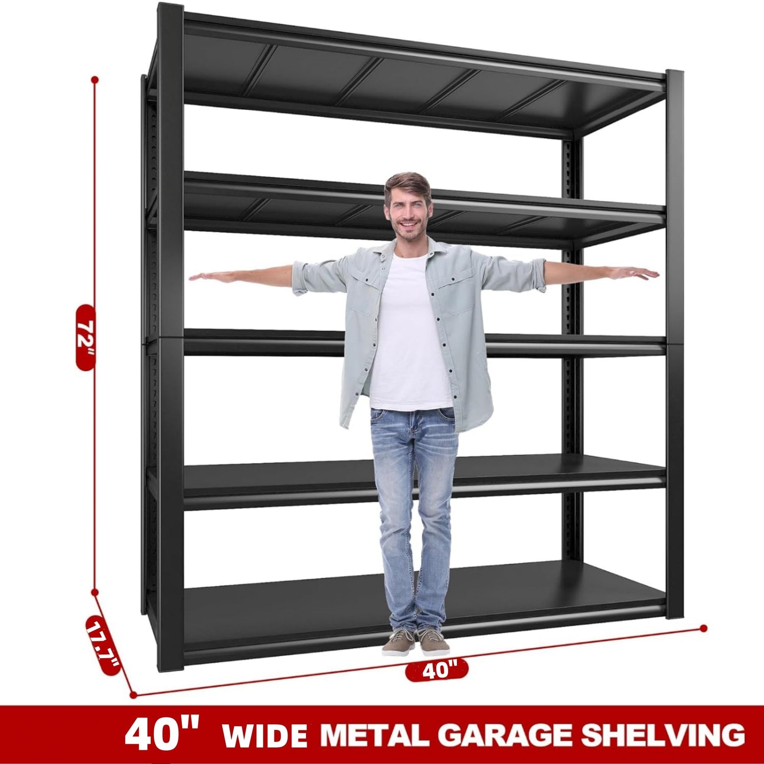 REIBII Garage Shelving Heavy Duty Garage Storage Shelves Load 2000Lbs, Wide Heavy Duty Shelving, Adjustable 5-Tier Metal Shelving for Garage,Large REIBII