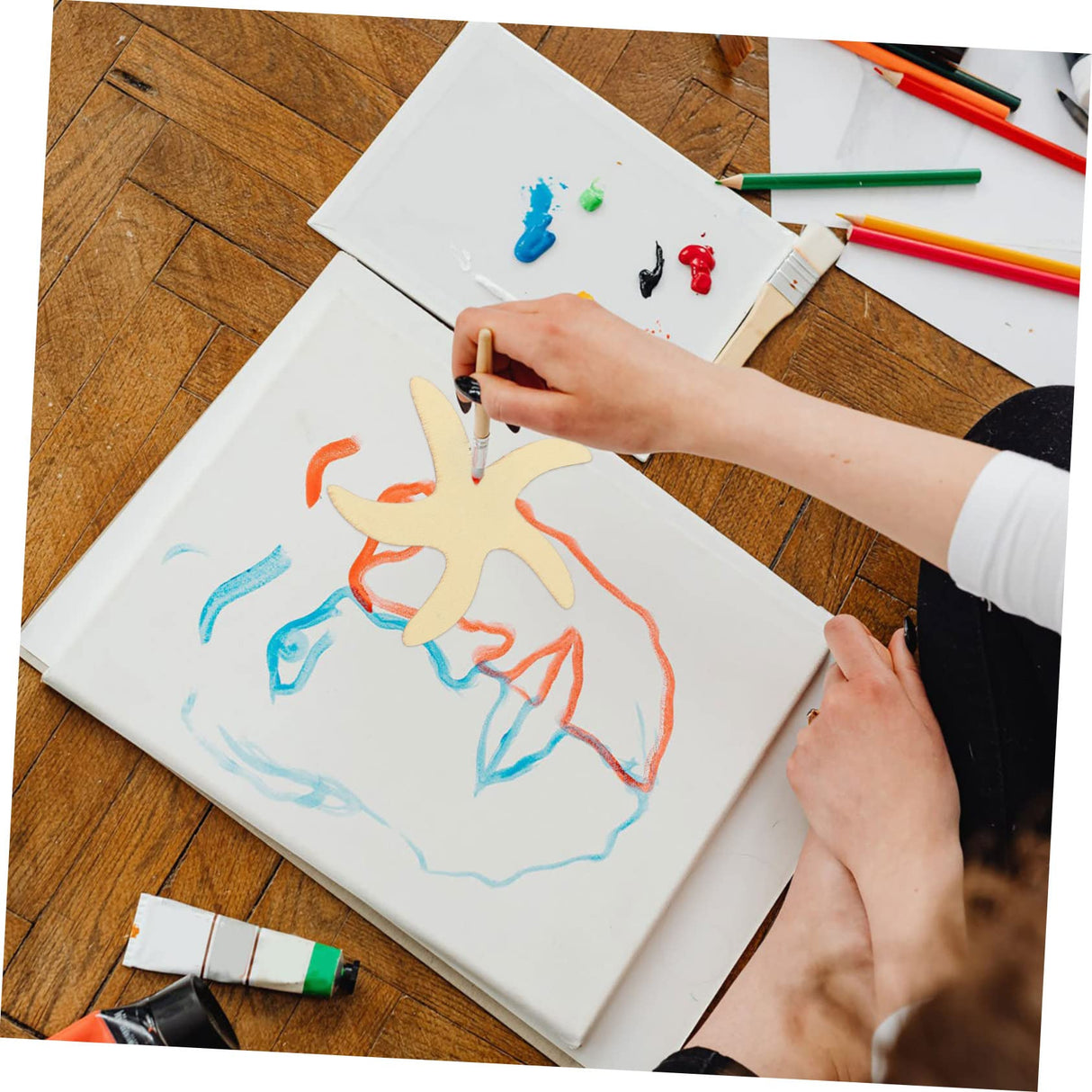 CIMAXIC 28pcs Ocean Cartoon Wood Chips Wood Paint for Crafts 3D Wooden Ornaments to Paint Crafts for sea Animals Mini Decor Wood Slice Art Craft Wood CIMAXIC