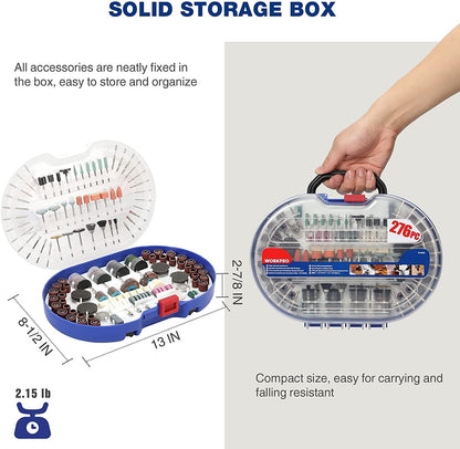 WORKPRO 276-piece Rotary Tool Accessories Kit Universal Fitment for Easy Cutting, Carving and Polishing - WoodArtSupply