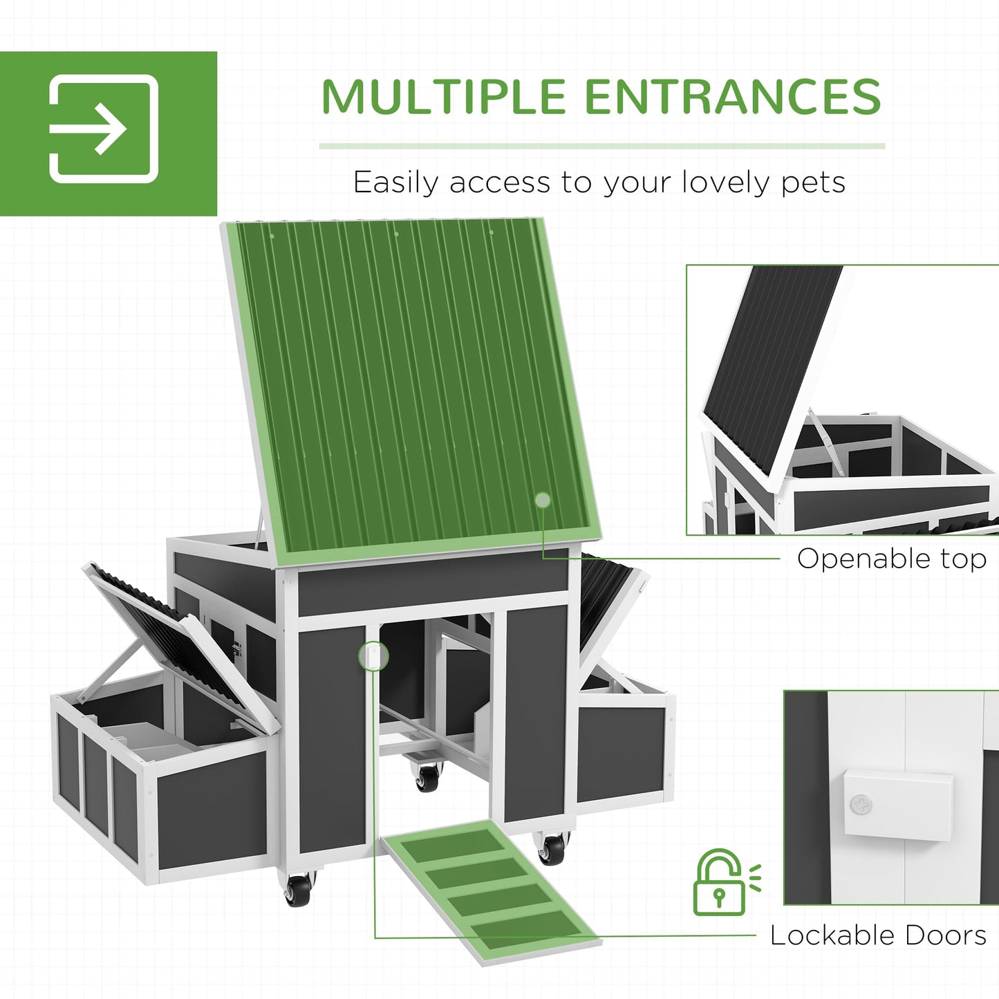 PawHut Wooden Chicken Coop with Nesting Box, Outdoor Poultry Cage Rabbit Hutch for 6 Chickens with Pull Out Tray, Perches, Ramp, Windows for Duck, - WoodArtSupply