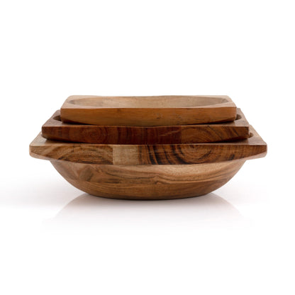 WEBHUSHI Acacia Wood Nesting Square Set 3 Serving Bowl 8”, 7”, 6” Mix size Stackable little Dish for Prep Salad Snack, Nuts,Wasabi Dip sauce Salsa - WoodArtSupply