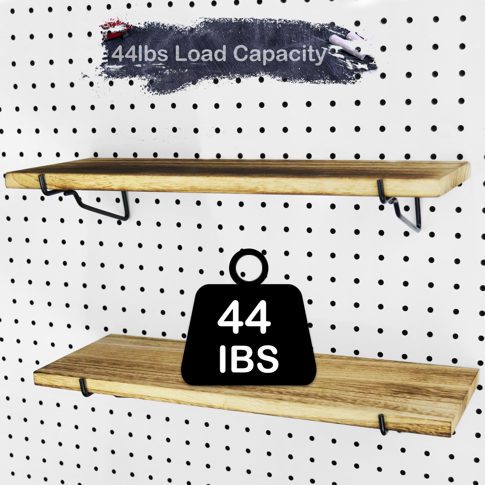 2 Pack Pegboard Shelves, Wooden Shallow Shelf for 1/4 inch Peg Board Organizer Accessories, Shelves and Baskets Brackets, Display and Storage Rack - WoodArtSupply