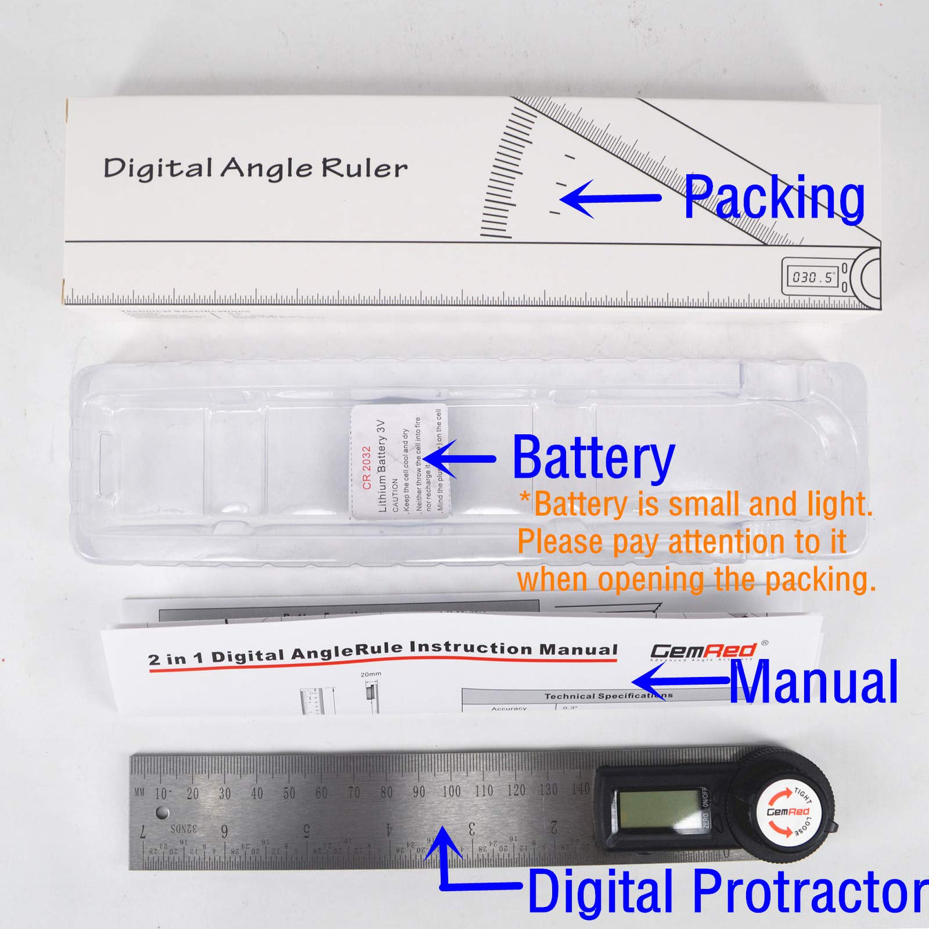 GemRed 82305 Digital Angle Finder GemRed Protractor Stainless steel