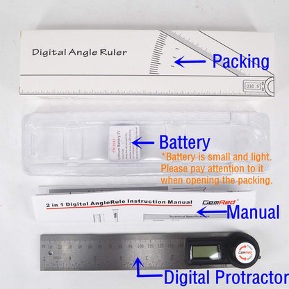 GemRed 82305 Digital Angle Finder GemRed Protractor Stainless steel 7inch 200mm (Black Button) - WoodArtSupply