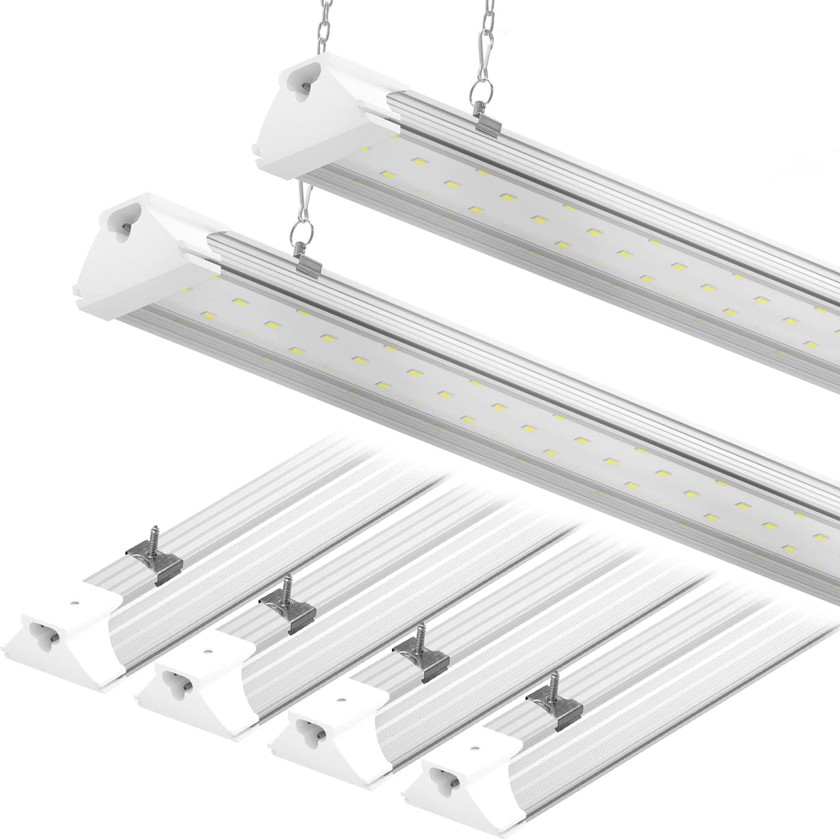 6 Pack LED Shop Light 4FT 60W, 8700LM Linkable Utility Shop Light 5000K Daylight White Hanging/Mounted Light for Garage, Super Bright Integrated Shop SZHLUX
