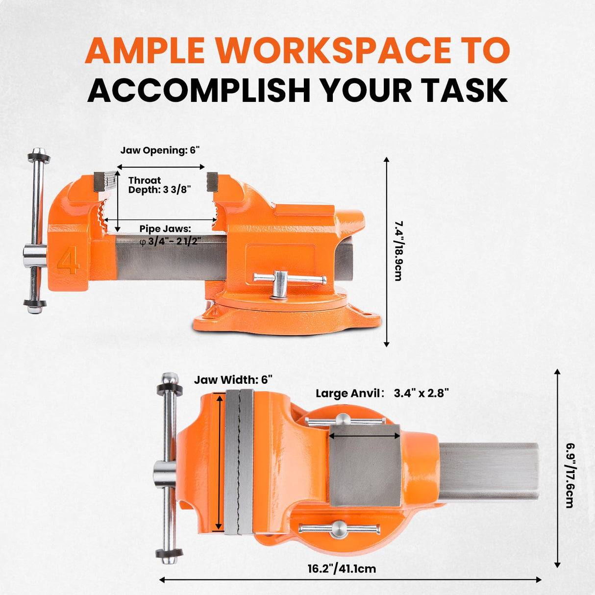 Forward 6-Inch Bench Vise Ductile Iron with Channel Steel and 360-Degree Swivel Base HY-30606-6In (6") Forward