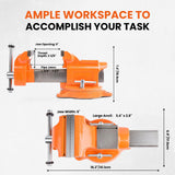 Forward 6-Inch Bench Vise Ductile Iron with Channel Steel and 360-Degree Swivel Base HY-30606-6In (6") Forward