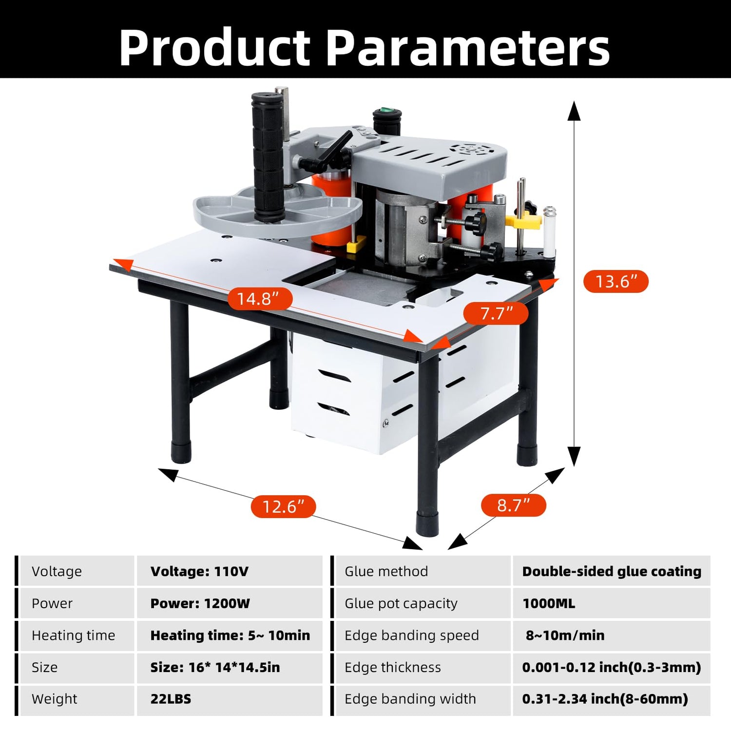 UwinVwin Edge Bander Portable Edge banding machine Straight line Curve Double side coating glue (Adjustable speed) 110V UwinVwin