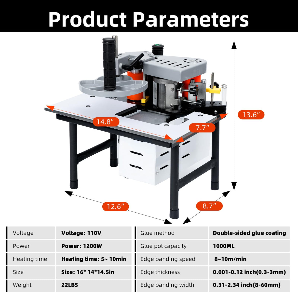 UwinVwin Edge Bander Portable Edge banding machine Straight line Curve Double side coating glue (Adjustable speed) 110V UwinVwin