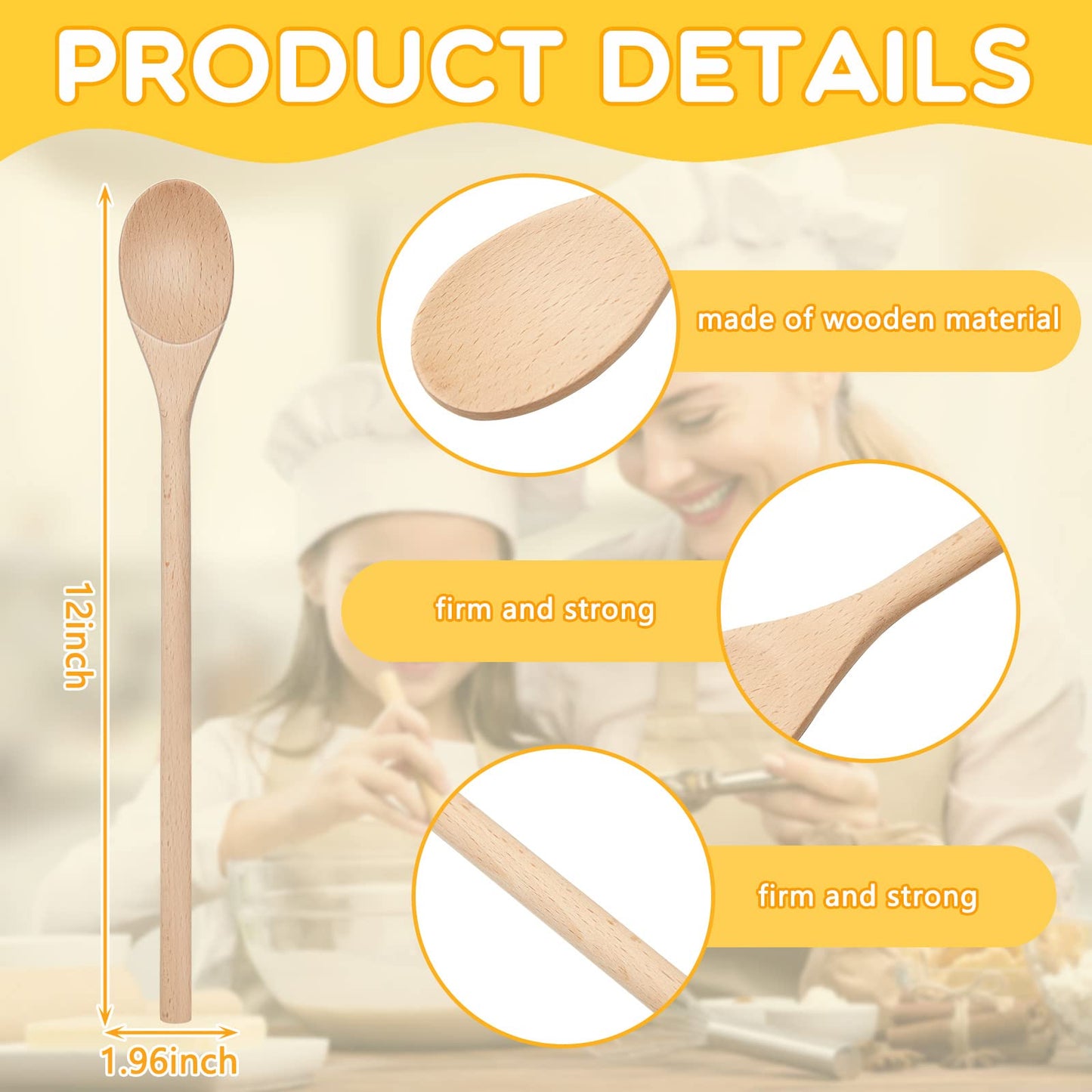 40 Pieces 12 Inch Wooden Kitchen Spoons Long Handle Wooden Cooking Mixing Oval Spoons Wooden Tasting Spoons Mixing Baking Serving Utensils Puppets