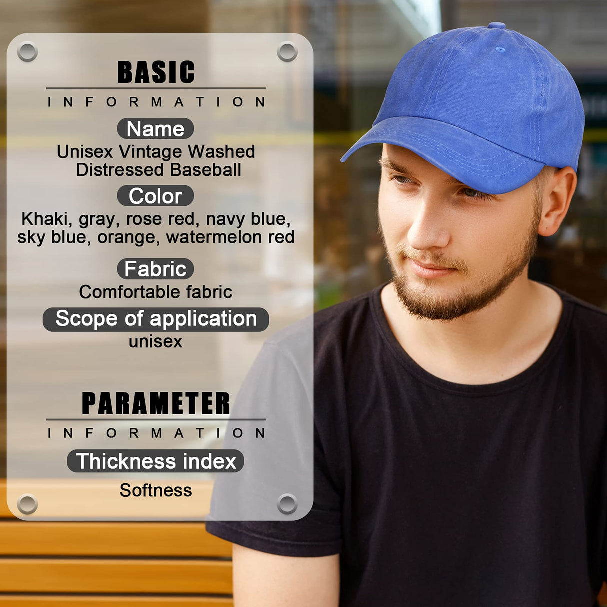 7 Pieces Unisex Vintage Washed Distressed Baseball Hat Baseball Cap Twill Adjustable Dad Hat (Khaki, Gray, Rose Red, Navy Blue, Sky Blue, Orange, Geyoga