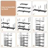 ROJASOP Shoe Rack Organizer, 8-Tier Metal Shoe Rack for Closet Entryway Garage, 26-32 Pairs Tall Shoe Boot Storage Shelf with 15 Hooks, Stackable ROJASOP