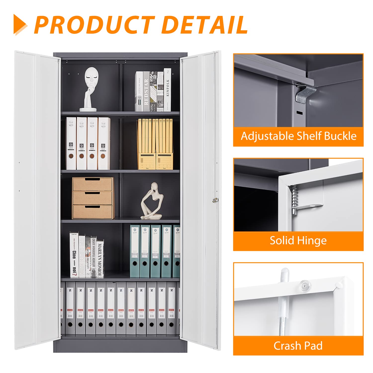 Anxxsu Metal Garage Storage Cabinet, 71" Locking Storage Cabinet with 2 Doors and 4 Adjustable Shelves, Lockable Metal Cabinet for Anxxsu