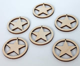 ALL SIZES BULK (12pc to 100pc) Unfinished Wood Laser Cutout Hoop Circle Star Dangle Earring Jewelry Blanks Shape Crafts Made in Texas Texan Wood Crafts
