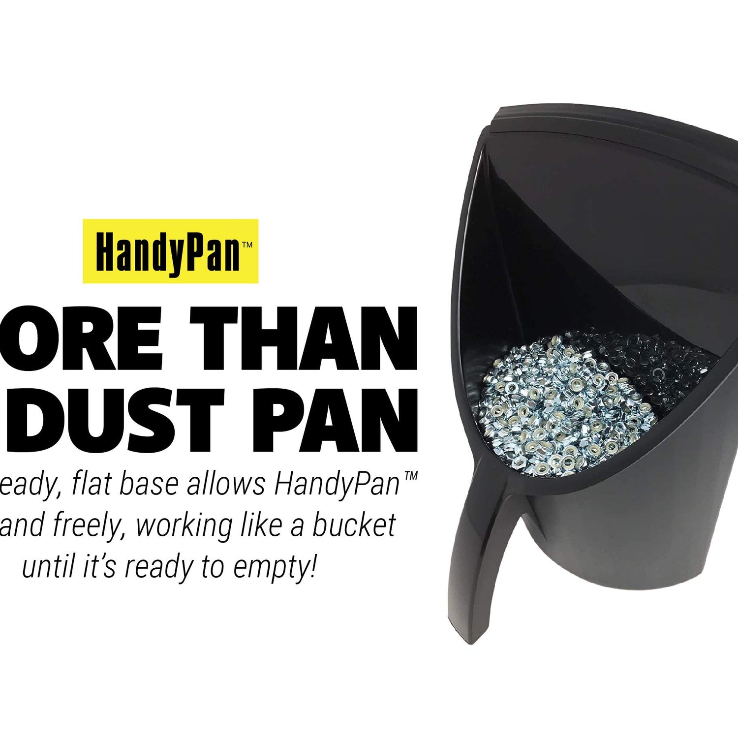 HandyPan Heavy Duty Dustpan, Black - Large Dust Pan Made in the USA with Tight Seal Lip to Keep Dust, Dirt, Debris In-Great for Home, Shop, Garage, Handy Pan