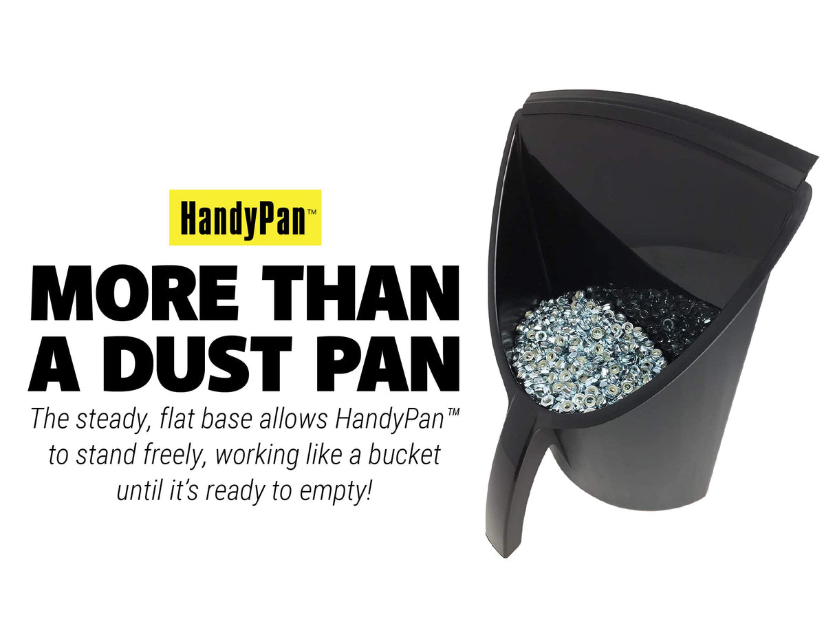HandyPan Heavy Duty Dustpan, Black - Large Dust Pan Made in the USA with Tight Seal Lip to Keep Dust, Dirt, Debris In-Great for Home, Shop, Garage, Handy Pan
