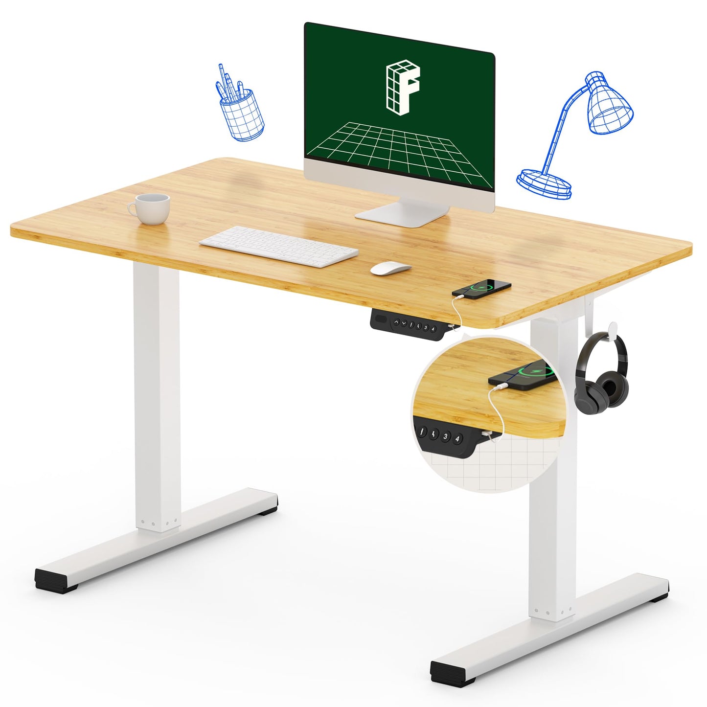 FLEXISPOT Standing Desk Quick Assembly Electric Sit Stand Desk with 40 x 24 Inches Whole-Piece Desktop Ergonomic Memory Controller Adjustable Height - WoodArtSupply