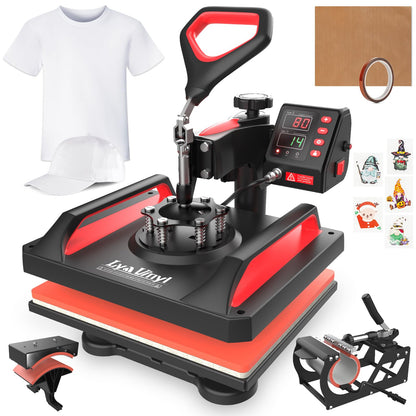 Heat Press, Lya Vinyl 5 in 1 Heat Press Machine - 12 x 15 inch Combo Swing Away T-Shirt Sublimation Transfer Printer, Including Mug and Hat - WoodArtSupply