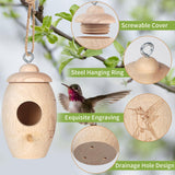 Hummingbird House, 2 PCS Wooden Hummingbird Houses for Outside for Nesting, Screwable Cover Hummingbird Houses with Red Ribbons, Gardening Gifts Home LOTKEY