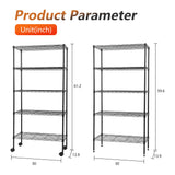 FDW Adjustable 5-Tier Metal Shelf with Wheels, 250 lbs Capacity, Easy Assembly, Ideal for Small Spaces FDW